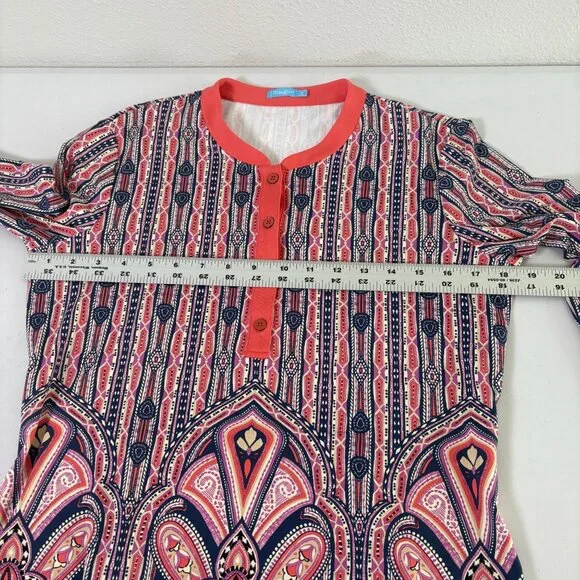 J McLaughlin Tunic Top Size S Coral Navy Paisley 3/4 Sleeve Catalina Cloth - Picture 10 of 12